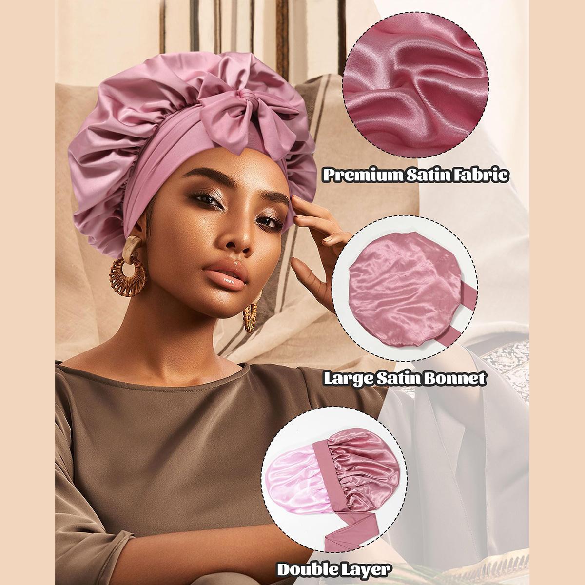 Reversible Double Layer Satin Bonnet for Women Silk-Like Bonnets for Sleeping Curly Hair Bonnet with Elastic Tie Band Sleep Cap Hair Wrap