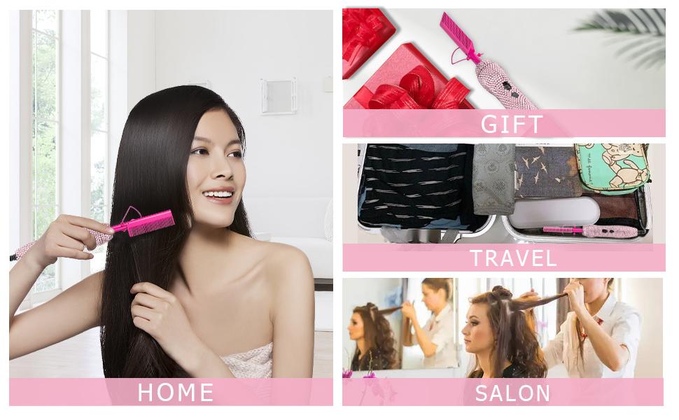 【Hot Comb Set Gift Box】18 Counts Diamond Hot Comb Set Adjustable Temperature Electric Hair Straightener Brush for Wigs Natural Black Hair Styling Gold Finish