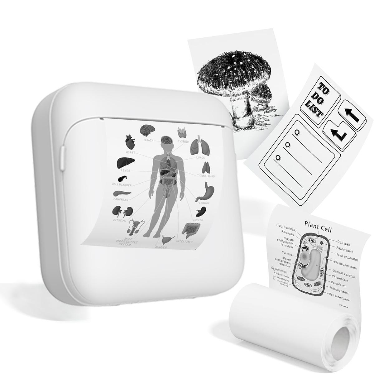 Portable Wireless Mini Printer, Thermal Printing Machine for Notes Journals Work Receipts Crafts, Lithium Batteries Included