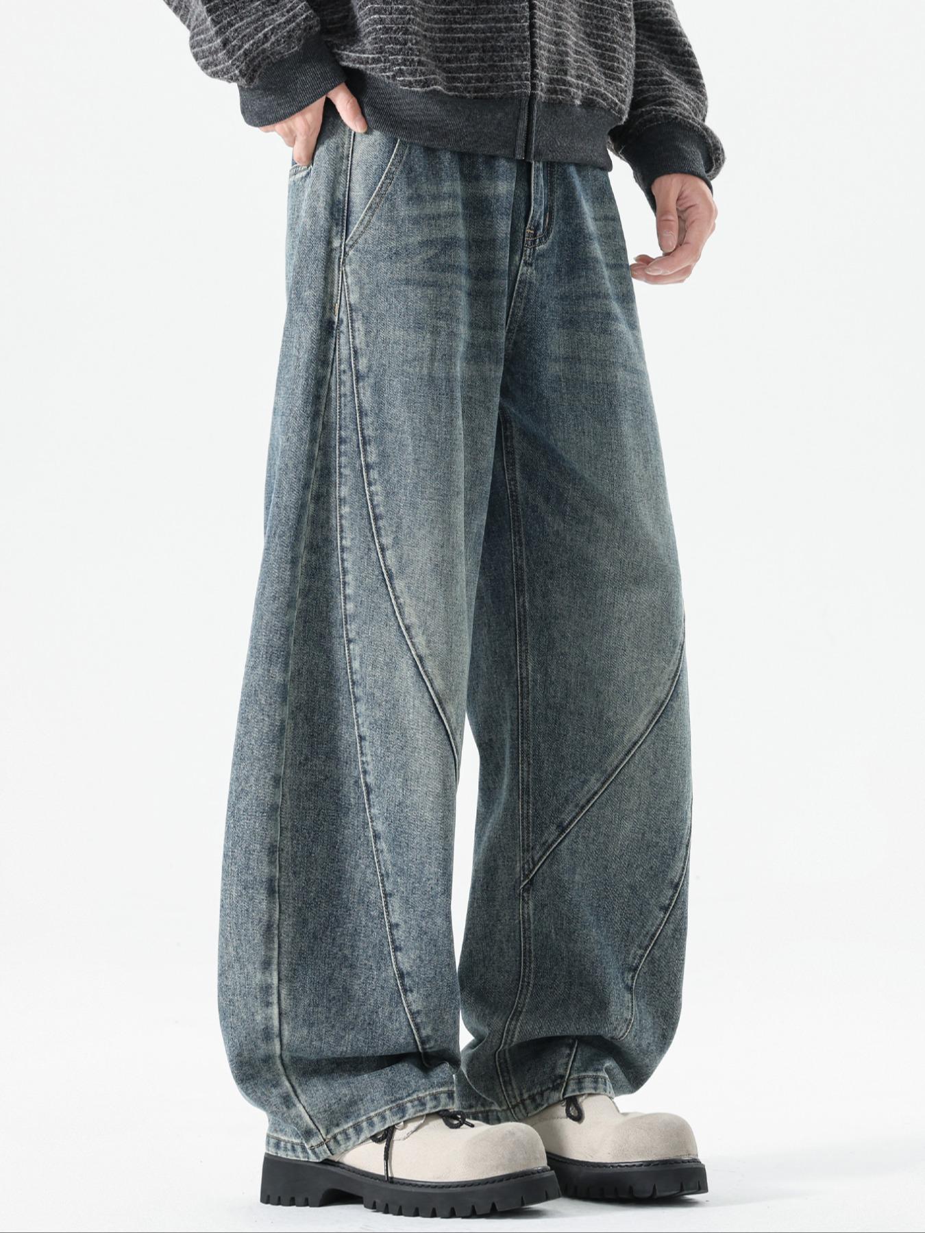 Men's Retro Washed Denim Jeans, Long Loose-Fit Y2K Street Style, All-Season Zipper Fly Pants, Perfect Gift for Boyfriend/husband