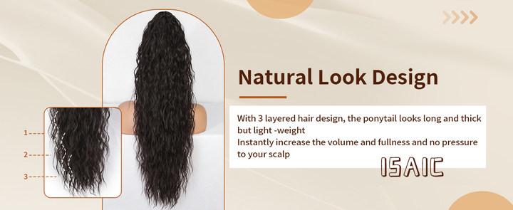 Isaic hair Clip-in Long Ponytail Hair Extensions Black Brown 30" Curly Pony Tail Clip in Hair Extensions for Women Fluffy Natural Looking Synthetic Hairpiece for Daily Use