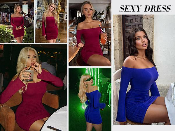 Women's Fall 2026 Long Sleeve Bodycon Mini Dress - Off Shoulder Ruched Figure Hugging Cocktail Party Club Dress, TikTok Viral Streetwear Style Minimalist Sizes run small Petite Women's Fall 2026 Long Sleeve Bodycon Mini Dress - Off Shoulder Ruched Figure Hugging Cocktail Party Club Dress, TikTok Viral Streetwear Style Minimalist Sizes run small Petite