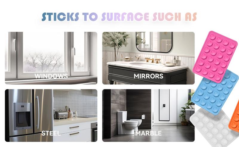 2Pack Silicone Phone Sticky Grip, Suction Phone Case Mount for iPhone and Android, Hands-Free Sticky Cell Phone Grip, Mobile Fidget Mirror Holder for Selfies and Videos