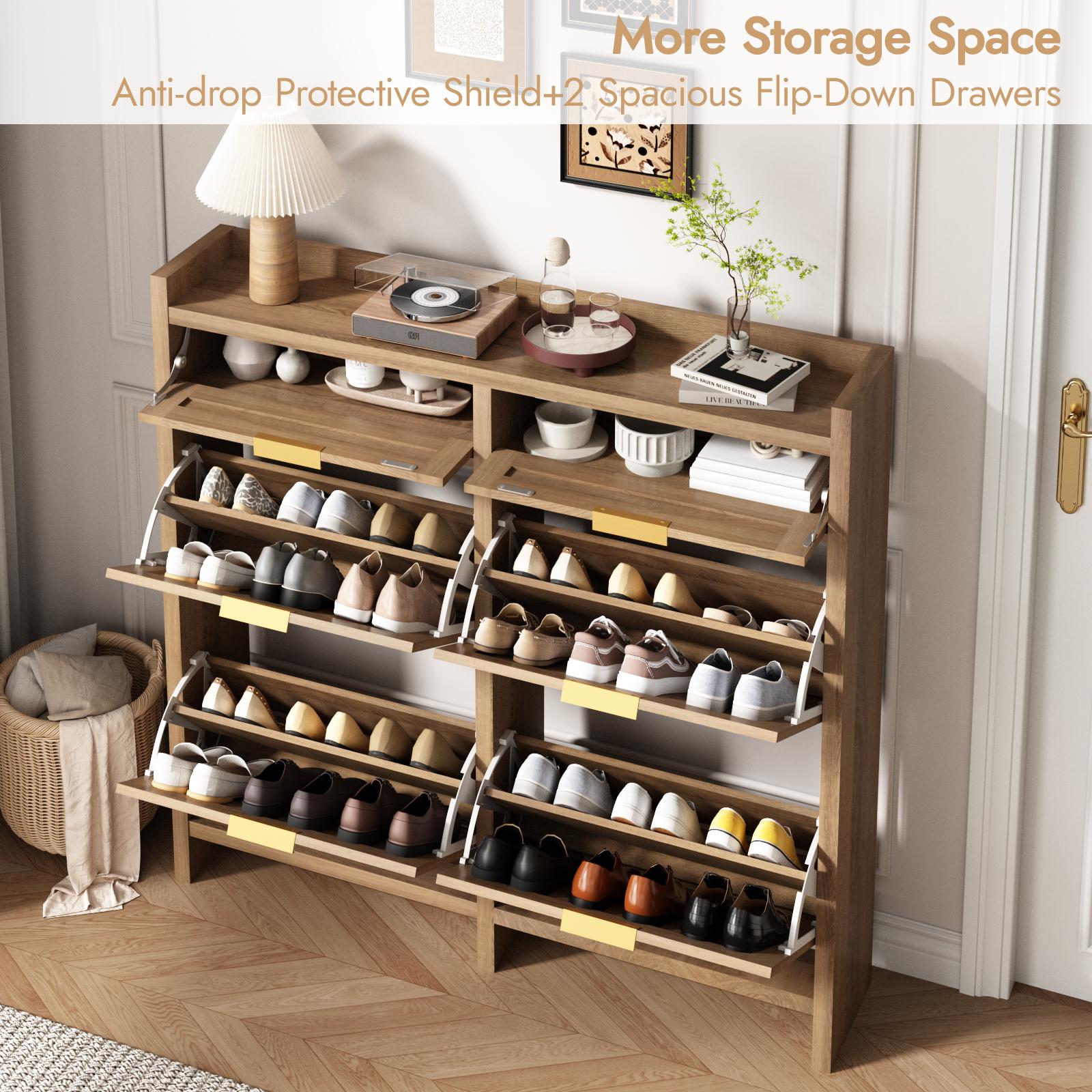 PieDle Furniture Boho-Chic Rattan Shoe Storage with Drawers for Home Entries PieDle Furniture Boho-Chic Rattan Shoe Storage with Drawers for Home Entries