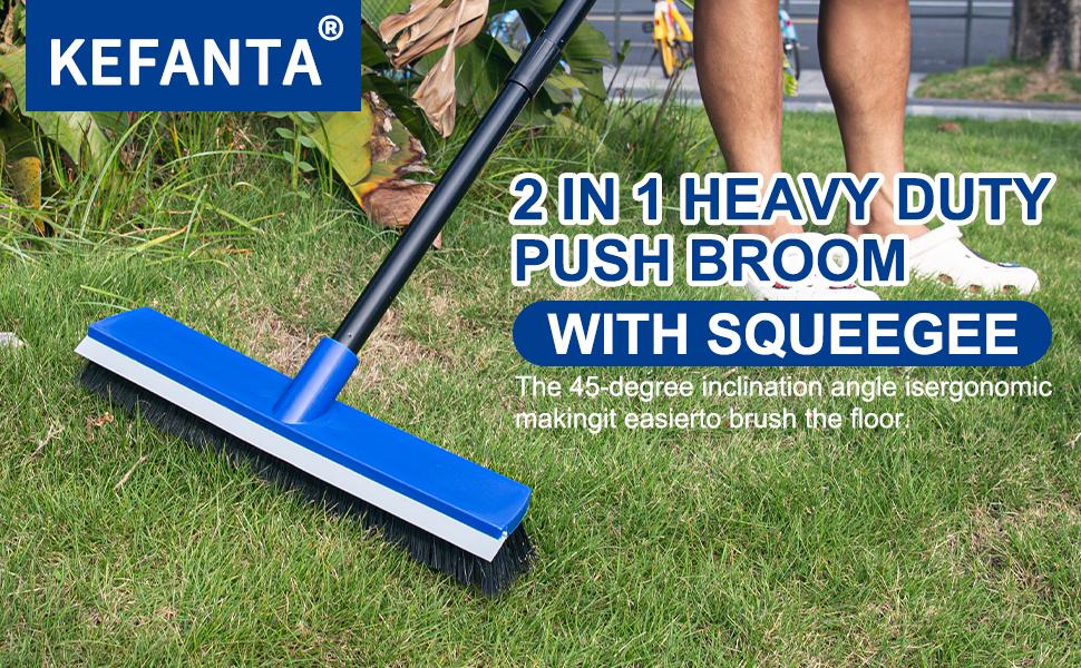 Furniture for daily use 16 Inch Push Broom Outdoor 2 in 1 with Rubber Squeegee and Stiff Bristle Deck Brush 58" Long Handle for Deck Patio Garage Warehouse Driveway Concrete Floor Cleaning Scrubbing(Blue)