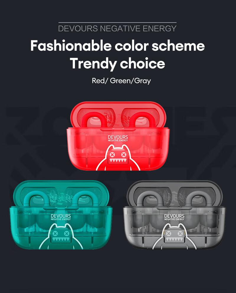 ZOMBIESCAT MGM-004 Clip-On Wireless Headphones with Bluetooth 5.3, Noise-Canceling Earbuds with Microphone, Cool Lighting Effects, Lightweight and Refined Design, Secure Fit for Sports, Audio Wireless Headsets for Music & Phone Calls