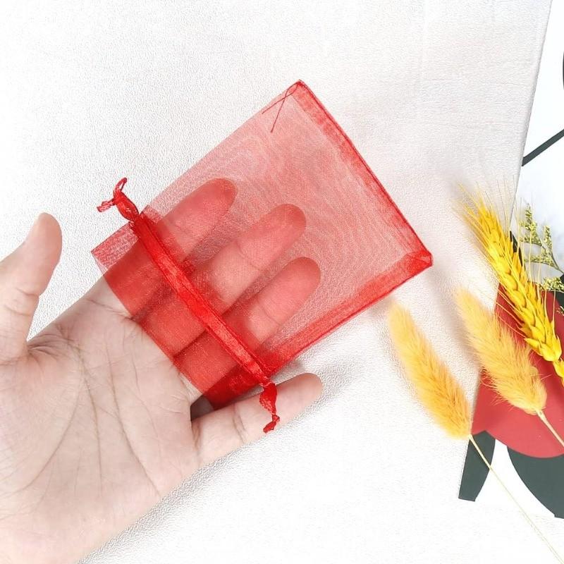 Semi-Transparent High-End Organza Mesh Bag 15cmx10cm, Drawstring Jewelry Bag, Bracelet Gift Bag for Weddings, Christmas Parties