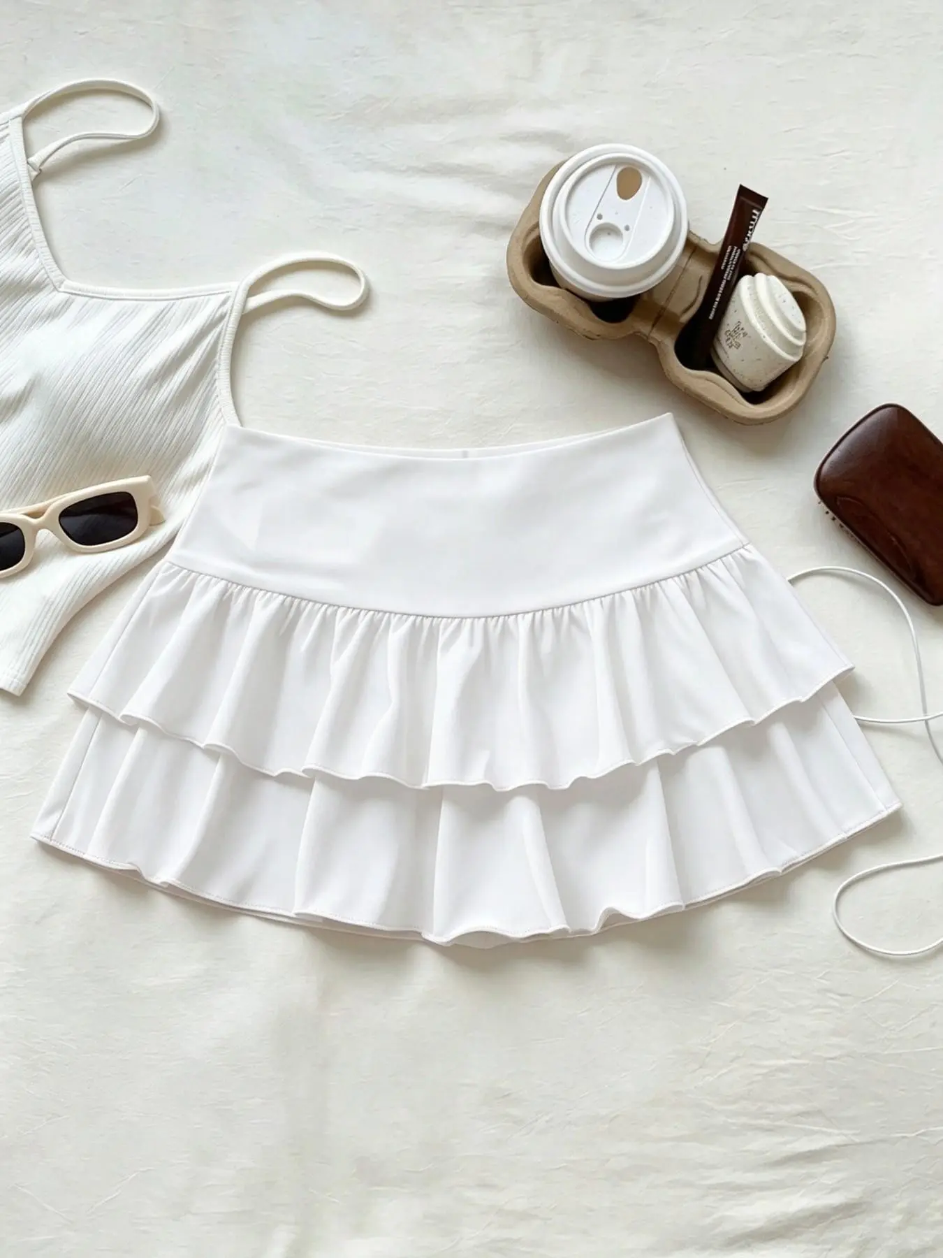 Layered Ruffle Short Skirt, High Waist Design, Hip-Enhancing, Anti-Slip, Essential Summer, Youthful Style, Casual, Must-Have Fashion Piece
