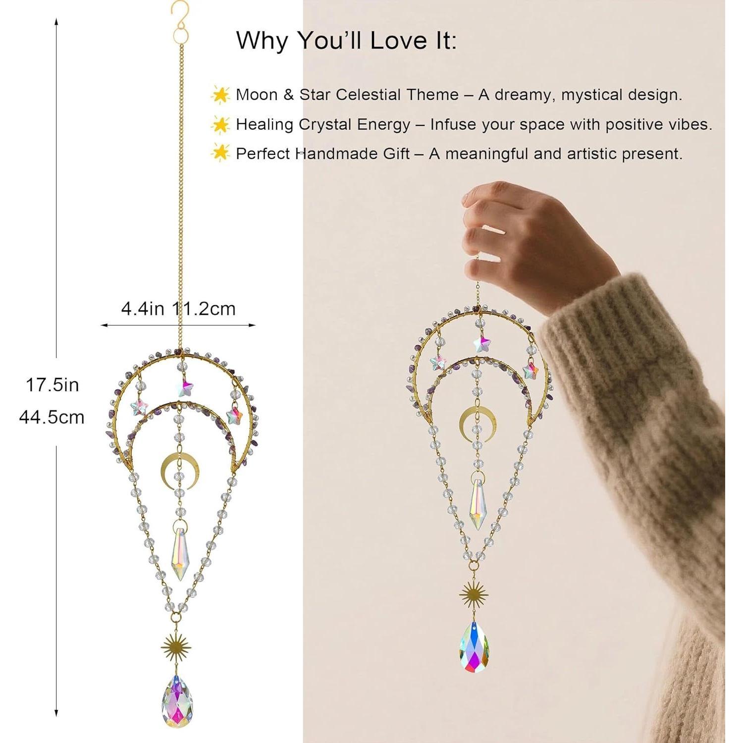 17.5inch  Crescent Moon  Suncatcher for Window  Rainbow Maker Indoor Window Sun Catcher with Beads Chain for  Garden Decor