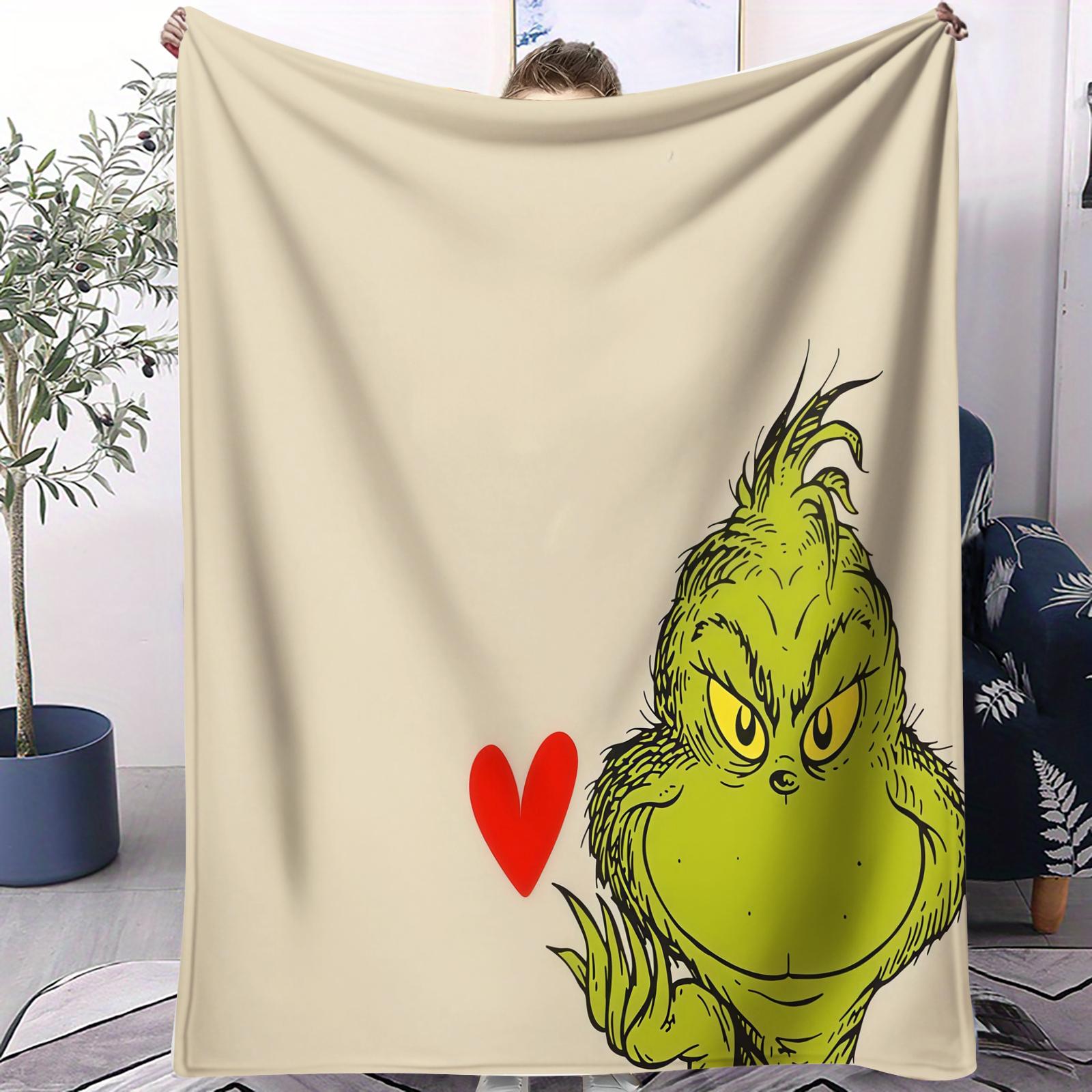 Christmas Grinch Monster Print Blanket, Perfect Birthday Gift for Kids, Single-Sided Movie Watching Throw, Soft Plush Material