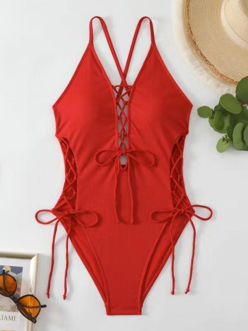2026 Sexy Backless One-Piece Swimsuit for Women, Crisscross Tie Back Monokini, High Cut Bathing Suit, Multi-Color Swimwear