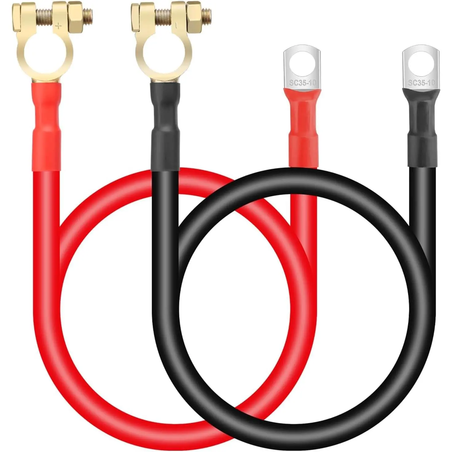 20-inch 2 AWG battery cable, equipped with 3/8inch ring terminals and battery clamps, 50cm heavy-duty battery inverter wire set, suitable for boats, solar panels, cars, trucks, and RVs