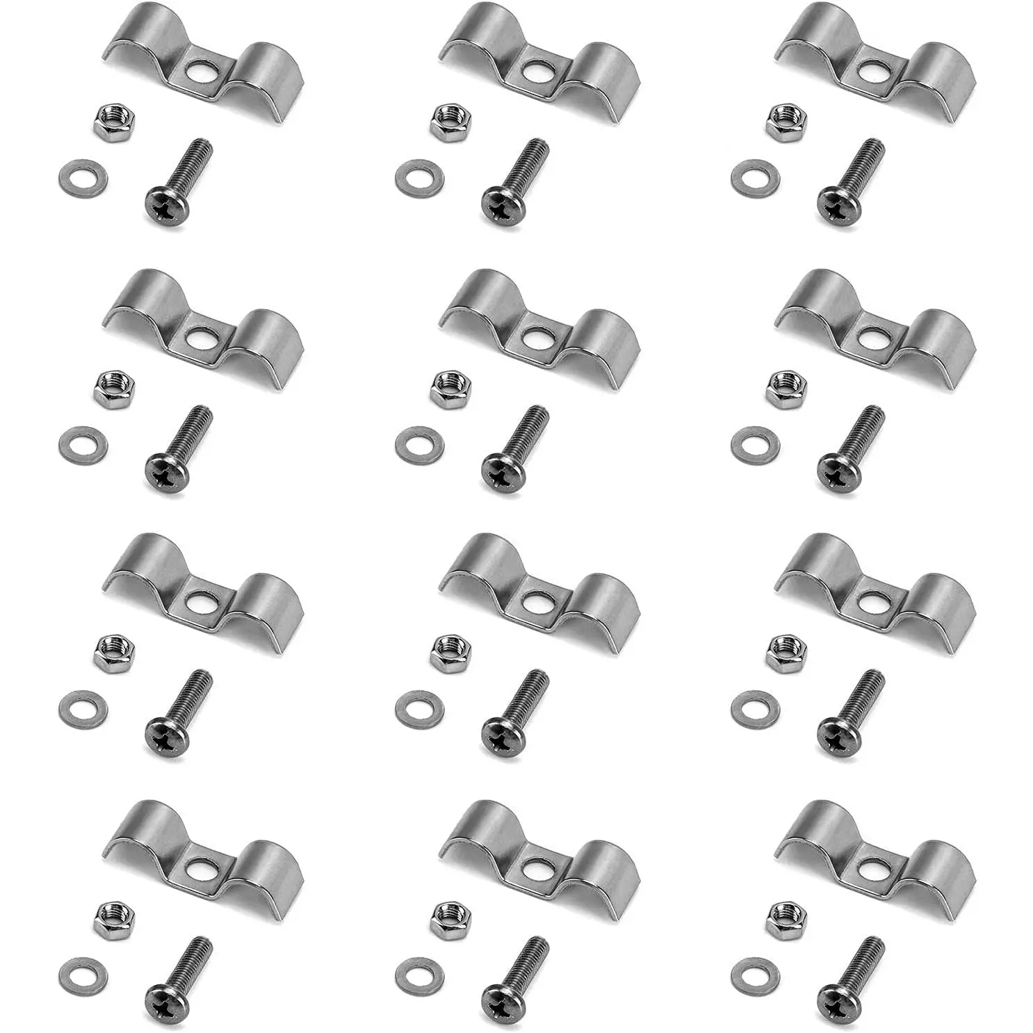 Stainless Steel Double Line Clamp, 12 Pack 3/8"  Lines Clips with Mounting Screws