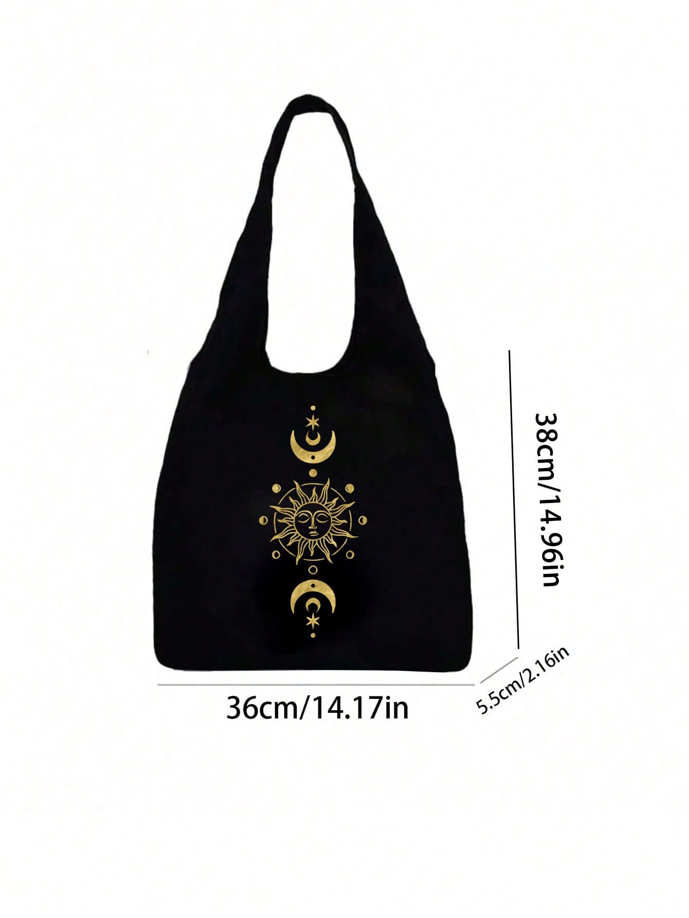 Sun, Moon, Stars Printed Canvas Shoulder Bag, Black Printed Vest Tote Bag and Black Small Bag, Shoulder Tote Bag, Multi-functional Shopping Bag, Commuter Bag, Valentine's Day Gift, Personalized Wedding Bridesmaid Gift Bag, Cosmetic Bag