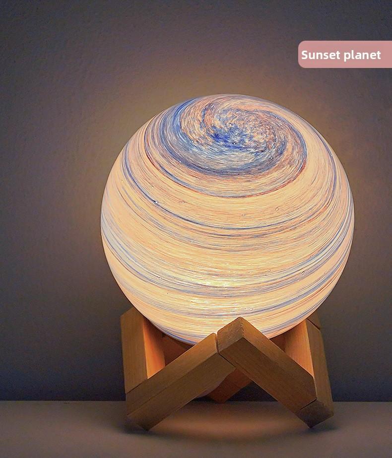 Compact Round Shape Glass Planet Moon Lamp - Cosmic Look Galaxy Theme Star Projection Nightlight, Bedroom Bedside Table Ambient Sleep Decor Lamp, Night Light