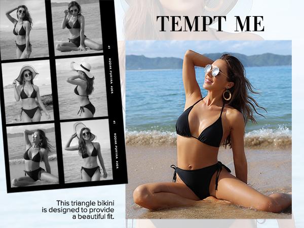 Tempt Me Women Triangle Bikini Sets Halter Two Piece Sexy Swimsuit String Tie Side Bathing Suit