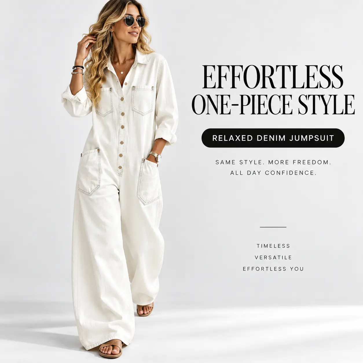 Women's Denim Fabric Overalls Wide-Leg Jumpsuit - Relaxed Button-Front Full-Length Multi-Size Utility Outfit with Long Sleeves, Shirt Collar, Patch Pockets, Y2K Street Style for Travel, Everyday Wear (Wide-Leg Jumpsuits & Rompers)