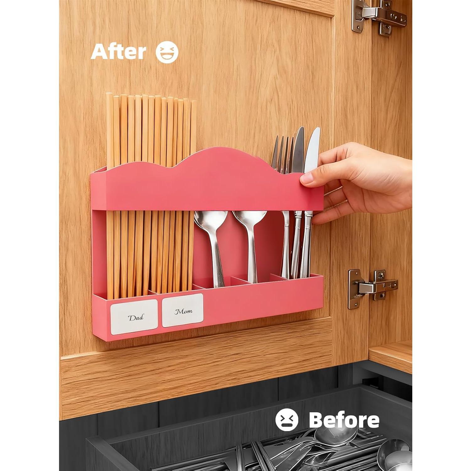 9.8"  Straw Holder for Cabinet Door - Straw Organizer with Ultra-Sticky Adhesive, Kitchen & RV Essensials, 5-Compartment Storage for  Straws & Brushes, Colored Pencils, Markers