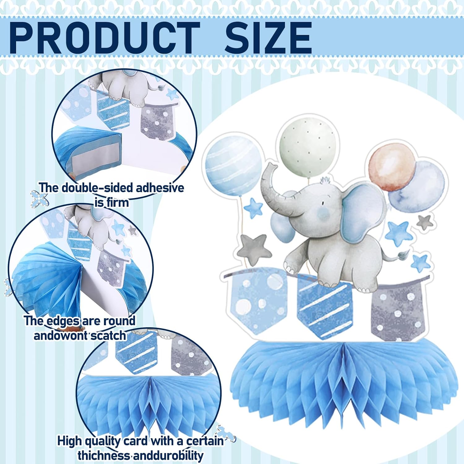 12-Piece Honeycomb Tabletop Decorations Set - Balloons, Star, Moon, Elephant Table Toppers for Gender Reveal, Baby Shower, Birthday Party Supplies
