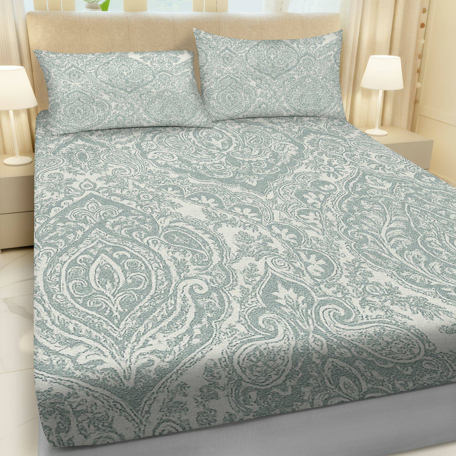 3Pcs Damask Pattern Elegant Luxury Fitted Sheet Three Piece Set (1*Fitted Sheet+2*Pillowcases, Coreless), Home Decor theme, Decorative Bedding Set, Mattress protector Soft, Breathable, Decorative Bedsheet Sets, Breathable Sheets