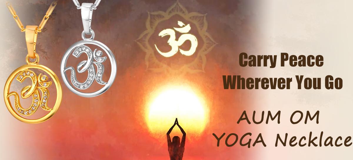 FindChic Yoga AUM OM Pendant Necklace Golden Bling CZ Necklace Inidian Hinduism Amulet Meditation Jewelry For Women Men