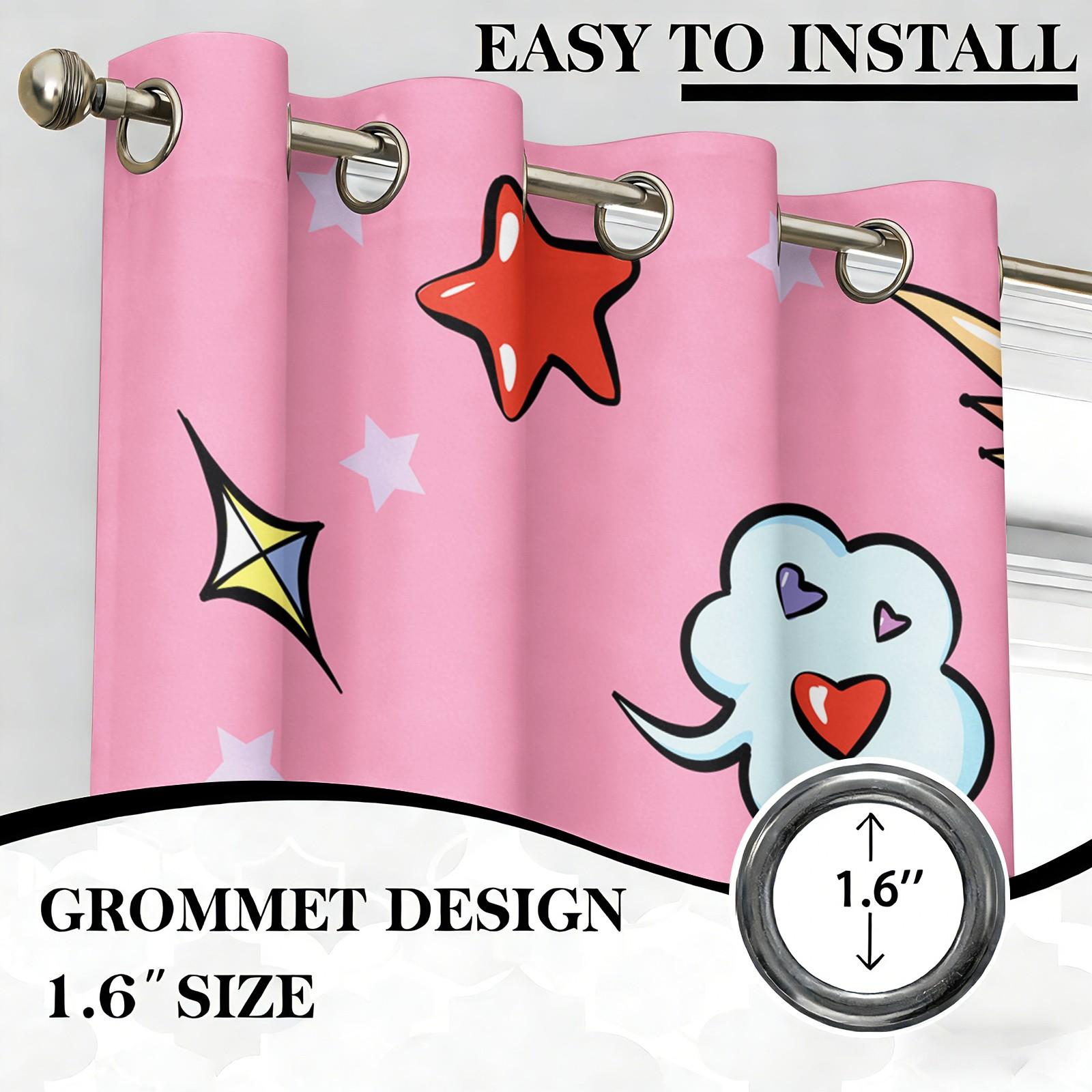 2 Panels Cute Candy Curtains, 80%-90% Light Blocking Printed Curtains, Cartoon Sweet Darkening Curtains, Kawaii Dessert Decoration Curtains for Girls Bedroom