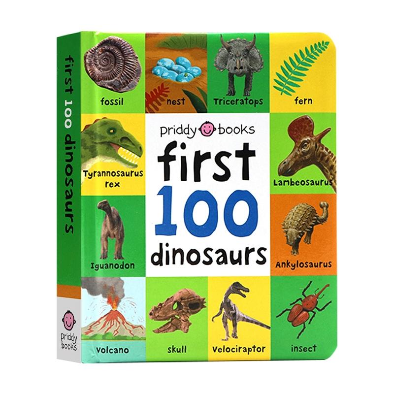Dinosaur Theme English Word Picture Book First 100 Dinosaurs, Round Corner Board Design, Interactive Learning & Reading Aid, Preschool Learning Book