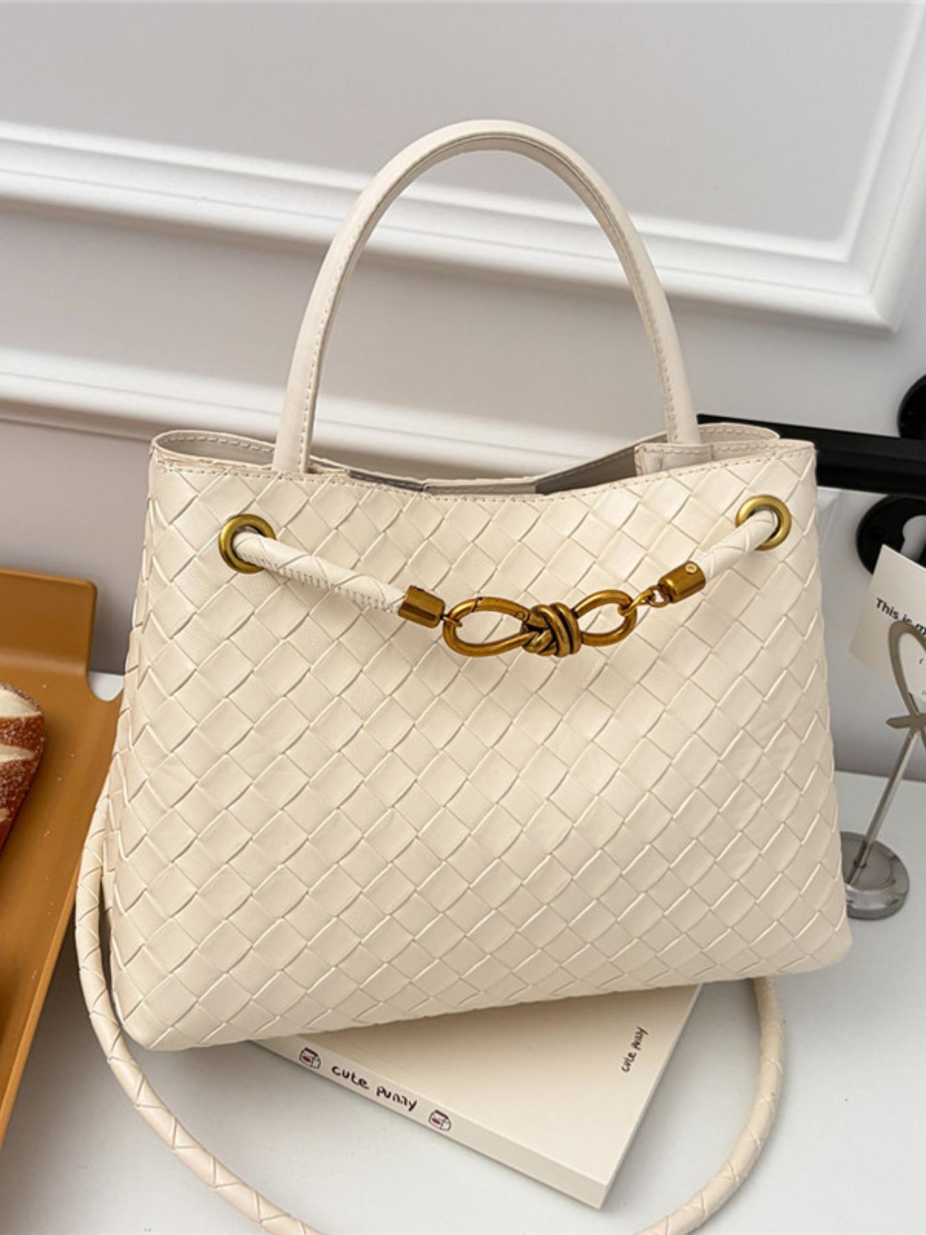 Women's Leather Woven Handbag, Fashion Durable Crossbody Tote Bag, Multi-Functional Clutch Purse, Beach Vacation Phone Case, Travel Daily Use