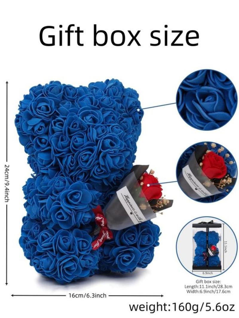 Handmade Eternal Flower Rose Teddy Bear Gift Box, Ideal for Couples, Valentine's Day, Anniversary, Birthday, Halloween, Christmas