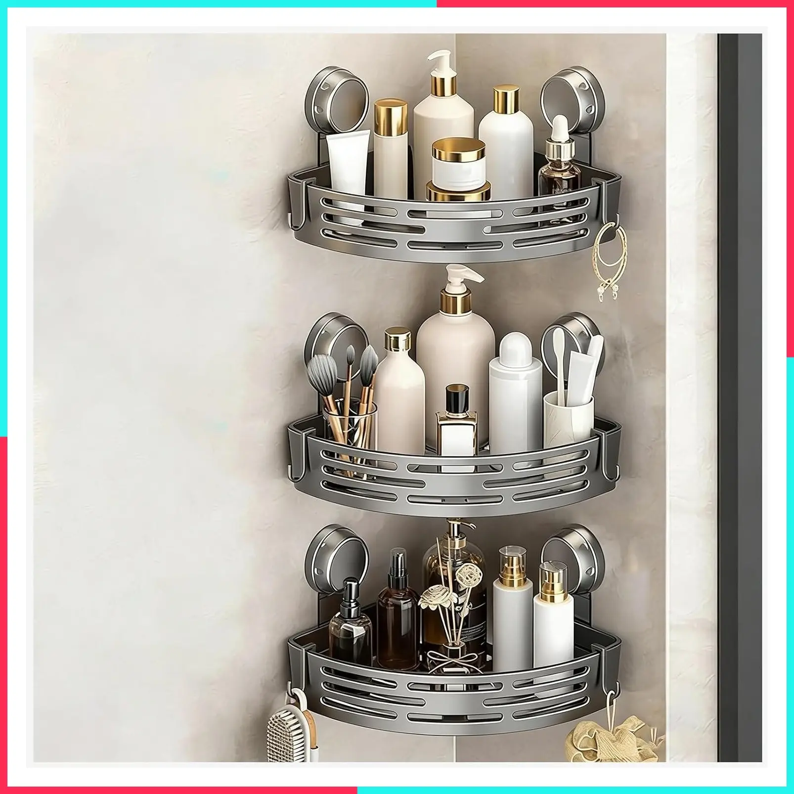 Triangle Suction Cup Shower Caddy, Corner Shower Shelf No-Drill, Heavy-Duty Strong Hold Bathroom Storage Rack for Kitchen