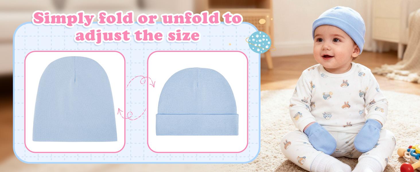 Baby Beanies for Boys Girls Newborn Infant Hat with Mittens Cute Cotton Hospital Hats for 0-6 Months