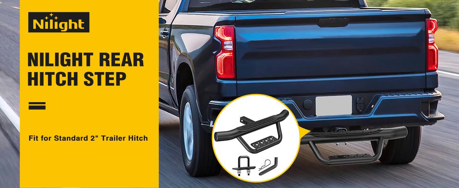 Nilight Foldable Rear Bumper Guard Vehicle Accessory - 2-in Receiver Step Bar, Universal Pickup Truck Tailgate Ladder, 1x5/8-in Pin, Rust-Resistant Coating, Non-Slip Mat, 350 lbs Load, Automotive Accessories for Off-Road Use