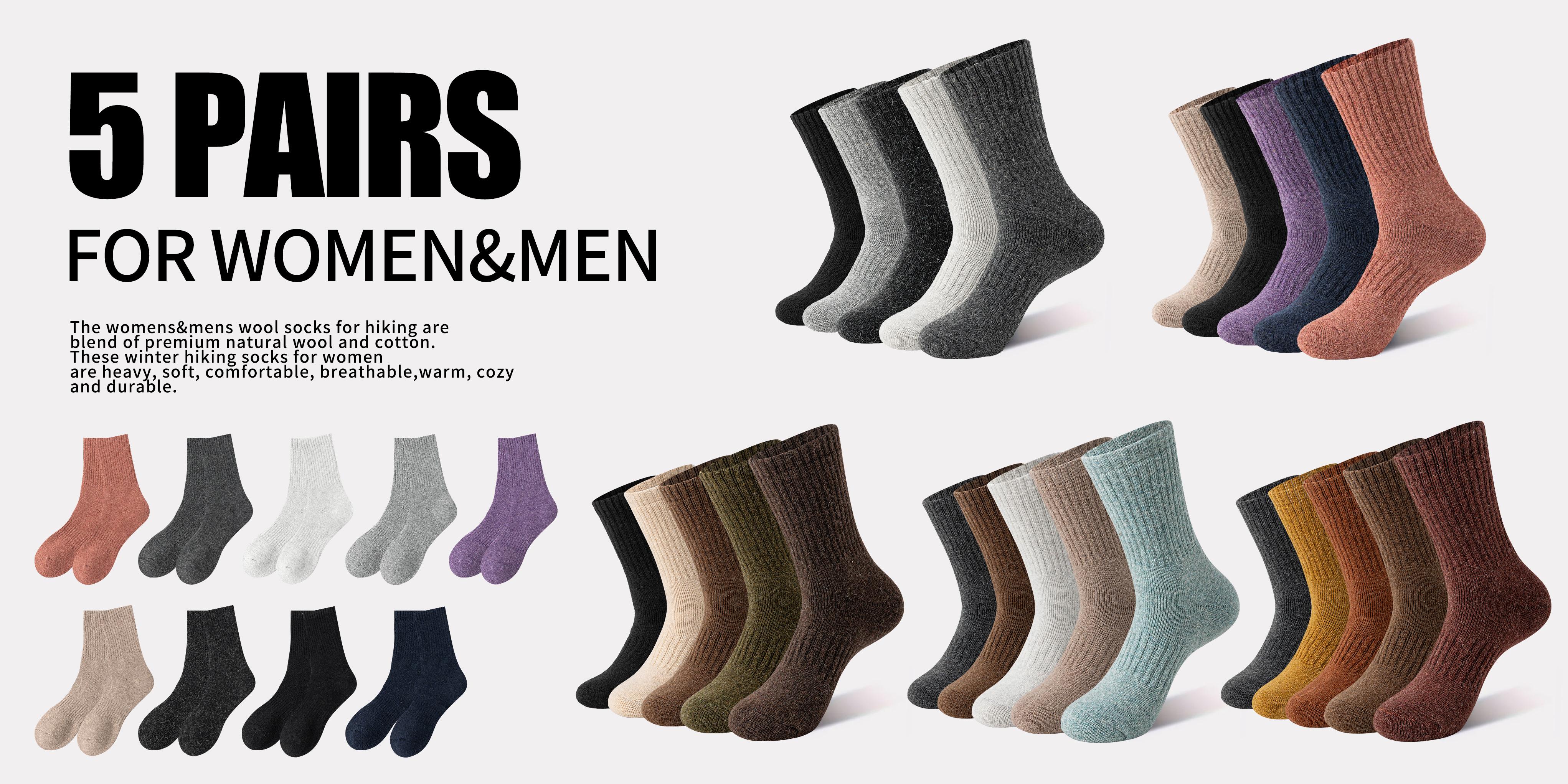 5 Pairs Womens Merino Wool Thermal Socks Winter Thick Warm Hiking Cozy Crew Comfy Boot Socks Womenswear Makapal