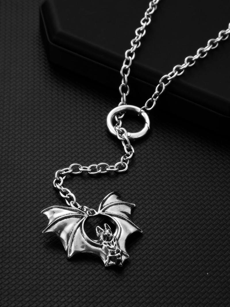 Gothic Dark Style Bat Pendant Long Necklace, Vintage Punk Unisex Party Design, Unique Personalized Jewelry for Men and Women, Gothic Mystery Jewelry