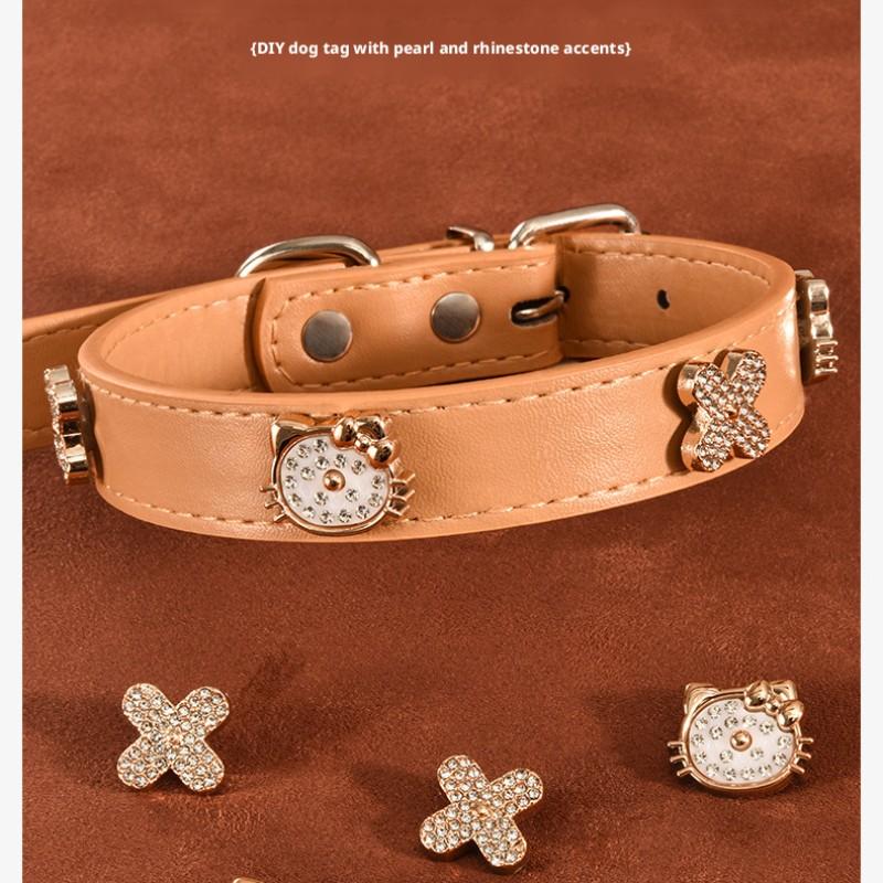 Leather Pet Collar for Small Dogs and Cats, Pearl and Rhinestone Design, Stylish Dog Harness Accessory, Elegant Cat Necklace