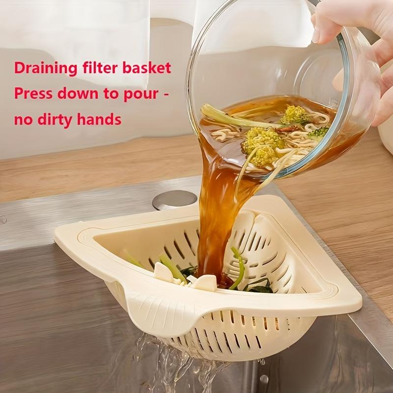 2 Counts Triangular Draining Basket Random Color Kitchen Filter Net Storage Rack Strainer for Vegetable Fruit and Rice Residue 2 Counts Triangular Draining Basket Random Color Kitchen Filter Net Storage Rack Strainer for Vegetable Fruit and Rice Residue