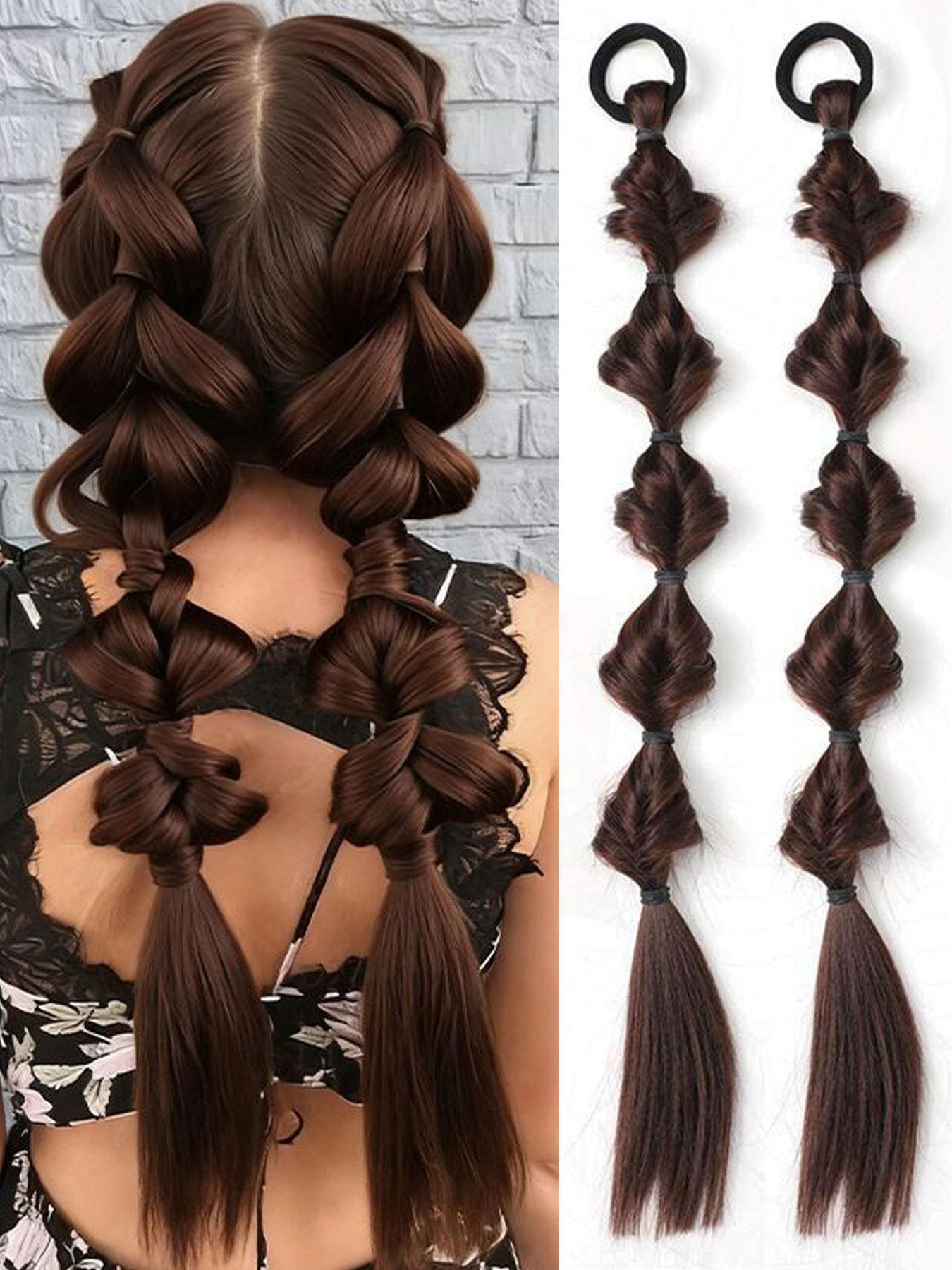 Bubble Ponytail Wig Synthetic Braided Extensions, Hair Ties & Hair Band Included, Ideal for DIY Daily Wear, Versatile Hairpiece Accessory