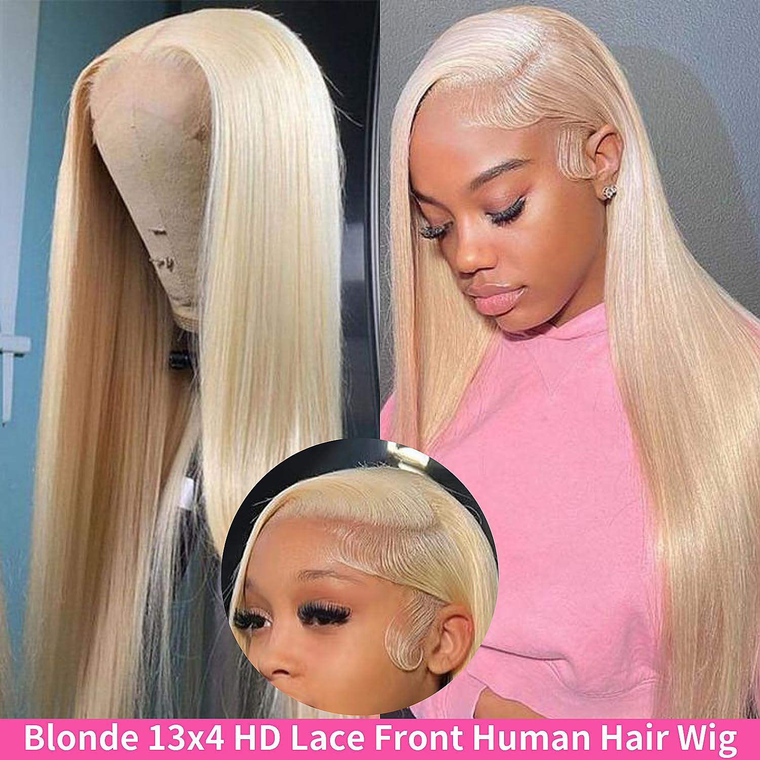 34 Inch #613 Lace Front Wig Human Hair Blonde Straight 13X4 HD Transparent Lace Front Wigs Blended Hair 200% Density Blonde Glueless Wigs #613 HD Straight Lace Frontal Wig Pre Plucked with Baby Hair