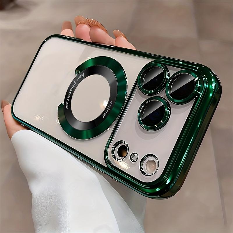 3pcs [1 Phone Case with 2X Clear Screen Protectors] transparent phone case Luxury Electroplated Transparent Magnetic Wireless Charging Phone Case Suitable for iPhone 17 Pro Max, 17 Pro, Air, 17, 16, 16E, 15, 14, 13, 12, 11 Pro Max Plus with metal