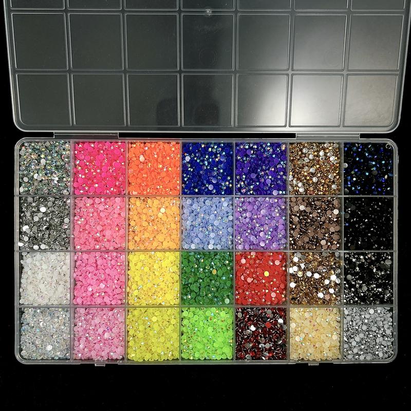 28-Color 3 mm Resin Rhinestone Bedazzling Kit, Semi-Circular Flatback Nail Charms with Glue and Tweezers for DIY Hats, Shoes, Books and Nail Art Crafts