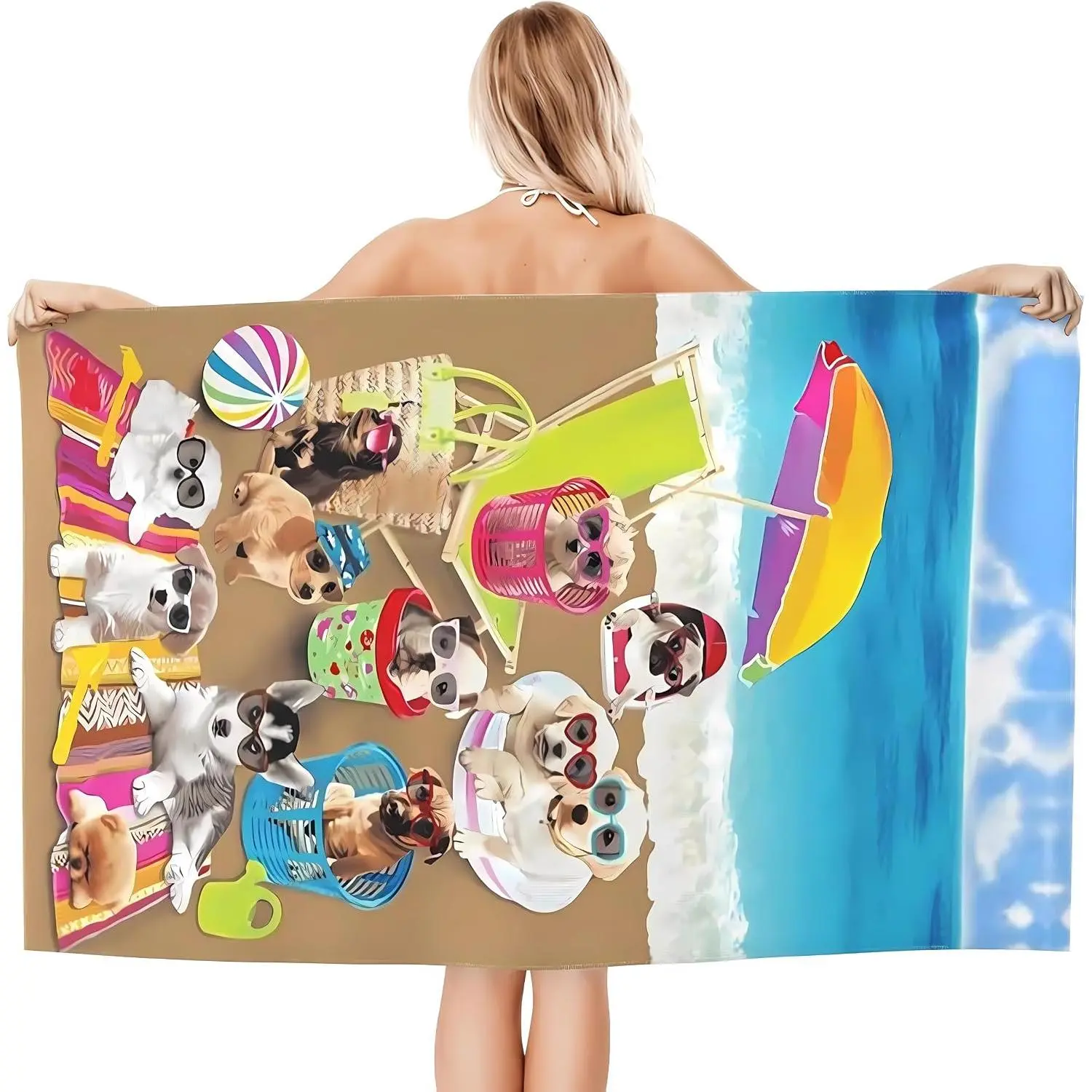 Cute Dog Beach Towel for Women/Adults, Personalized Microfiber Beach Towels Bulk, Quick Dry Beach Towel for Pool, Lightweight Bath Towels Oversized Clearance 31.5"x 63"