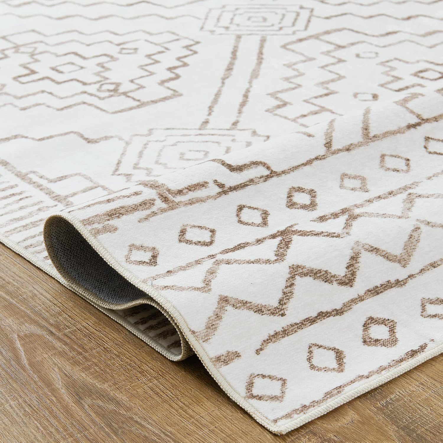Hallway Runner Rug 3x10 - Moroccan Kitchen Machine Washable Runner Rug Modern Geometric Soft Faux Wool Ultra-Thin Low-Pile Non-Slip Carpet for Laundry Room Bedroom Farmhouse (3x10ft, Taupe)