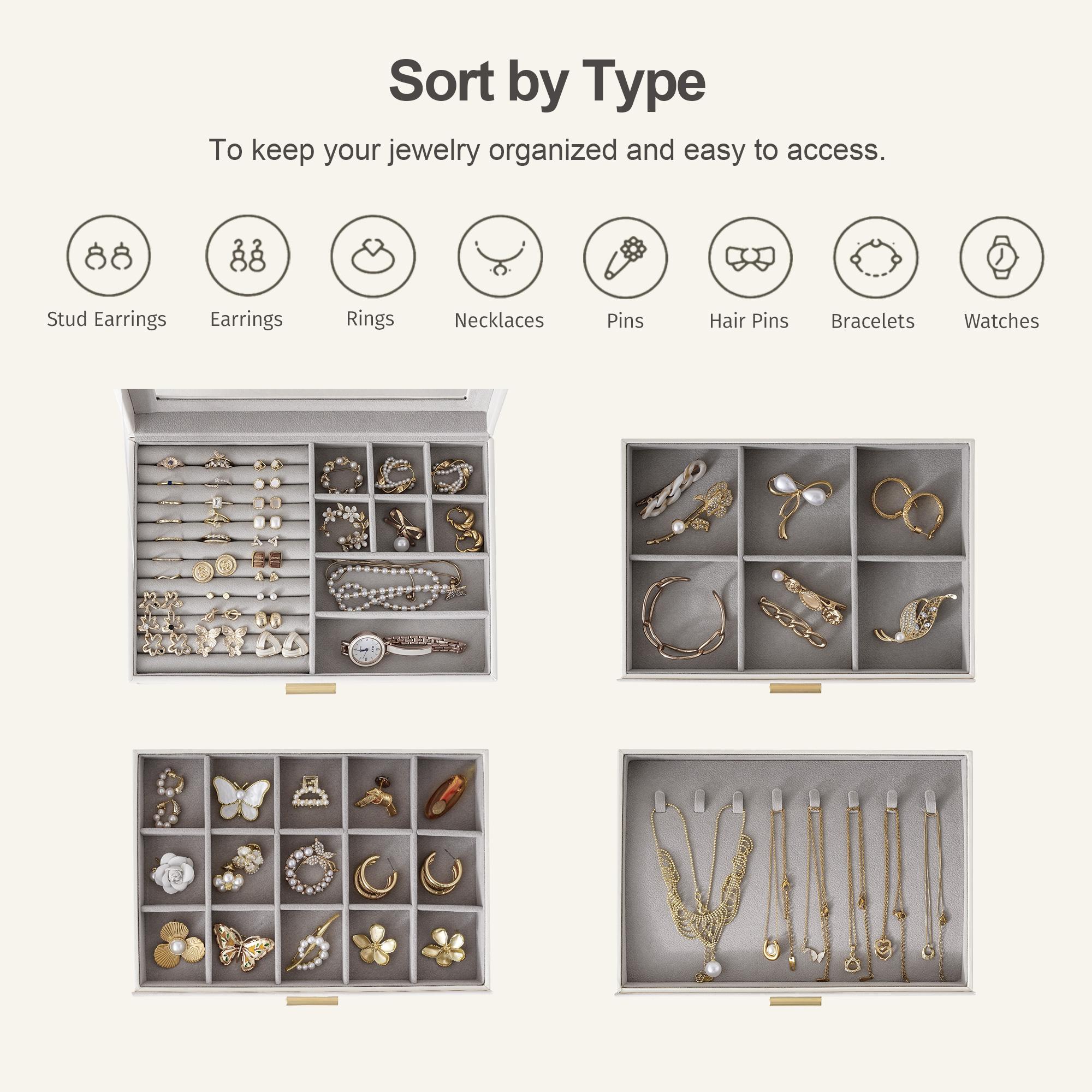 Jewelry Box Organizer with Clear Lid, Large Jewelry Storage Unit, with Drawer, Modern Style, Perfect Women's Gift for Home Decor, Jewelry Organizer Armoire, Durable PU Leather Material Jewelry Organizer