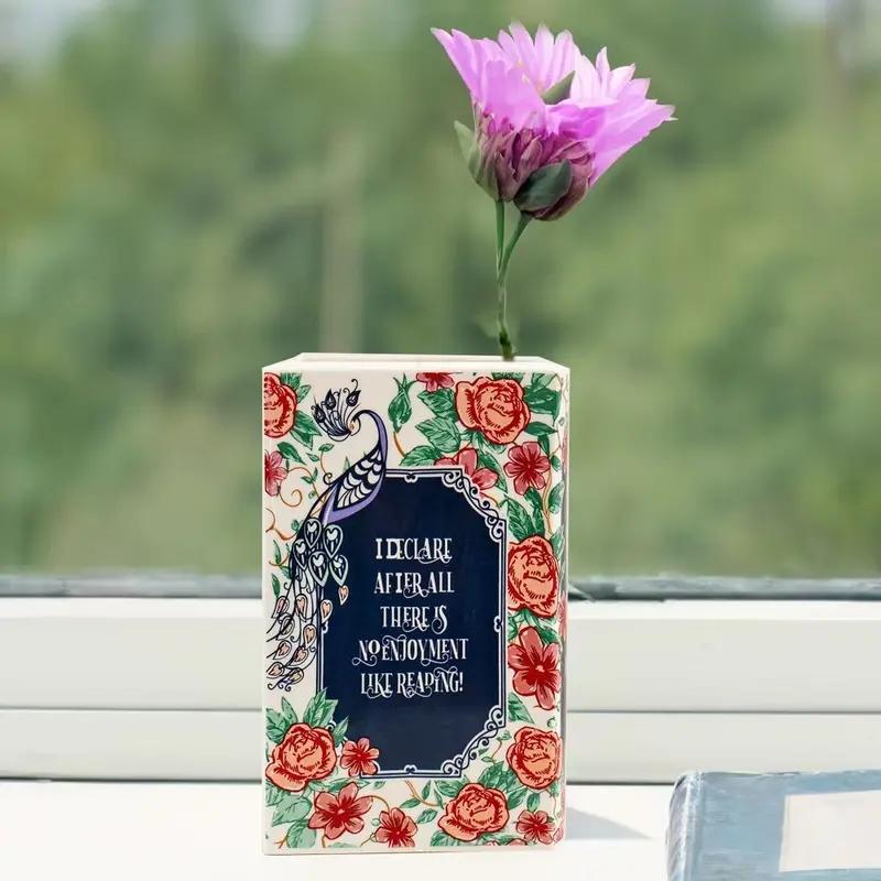 Ceramic Book-Shaped Vase, Creative Decorative Flower Holder, Waterproof Easy Clean, Ideal for Office Living Room Bedroom Cafe