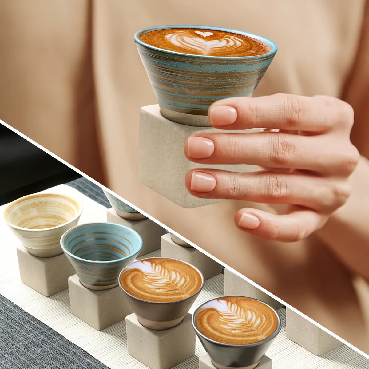 2 Pack 90ml/3oz Coarse Pottery Coffee Mug with Base, Ceramic, Creative Triangular Cone Shape Porcelain Mug, Stoneware Funnel Coffee Cup Set, Cone Shape Porcelain-Cup Tea-Cup for Coffee, Tea, Latte And Milkshake, Coffee Drinkware