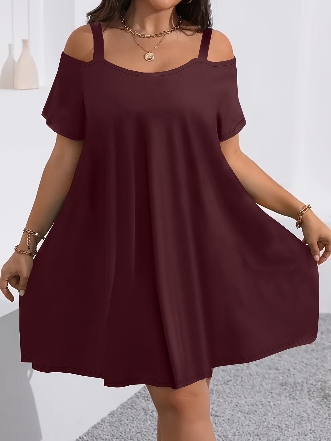 Plus Size Women's Round Neck Short Sleeve Shoulder Cut Out Fitted Casual Midi Dress, Comfortable Fabric, Perfect for Bridesmaids, Vacation, Travel Plus Size Women's Round Neck Short Sleeve Shoulder Cut Out Fitted Casual Midi Dress, Comfortable Fabric, Perfect for Bridesmaids, Vacation, Travel