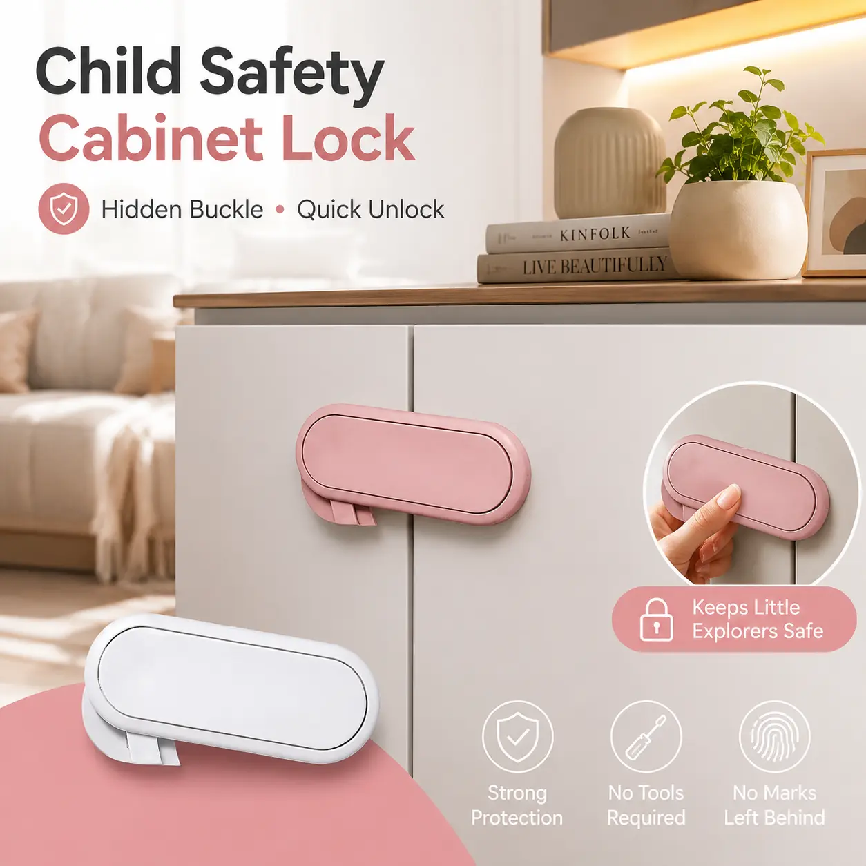 Child Safety Lock Baby Refrigerator Lock Cabinet Door Flat Surface Infant Locking Device Wardrobe Protective Lock