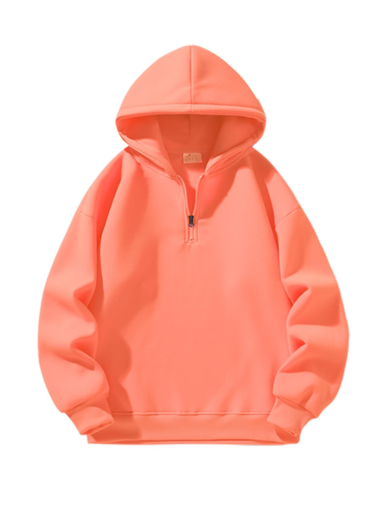 Men's Plain Half Zip Drop Shoulder Essentials Hoodie, Regular Fit Fitted Casual Long Sleeve Hooded Sweatshirt for Fall & Winter, Men's Clothes for Daily Wear