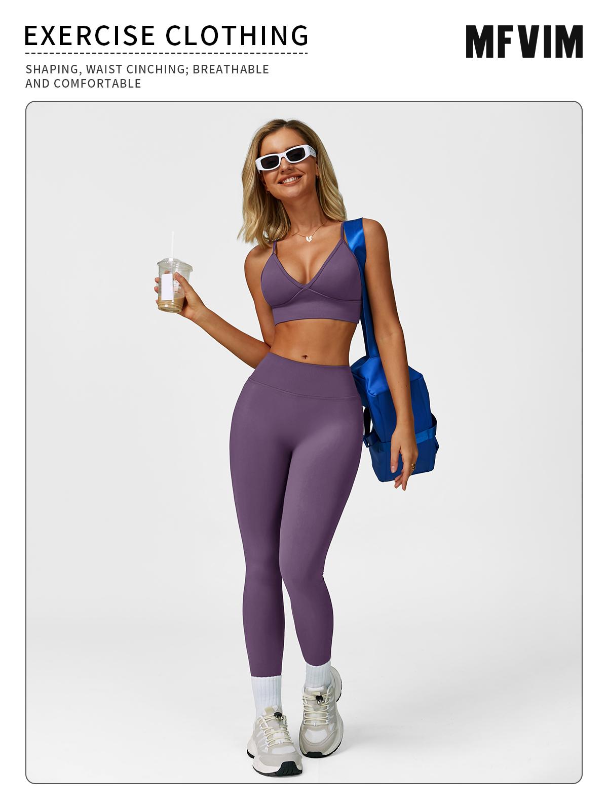 MFVIM Women's Christmas Fitness Set 2-Piece Seamless Skin-Exposed Backless Vest Sports Bra & High-Waist Cycling Shorts Yoga Pants Comfortable Sportswear for Yoga Running & Casual Wear Christmas Gifts SpringStatements