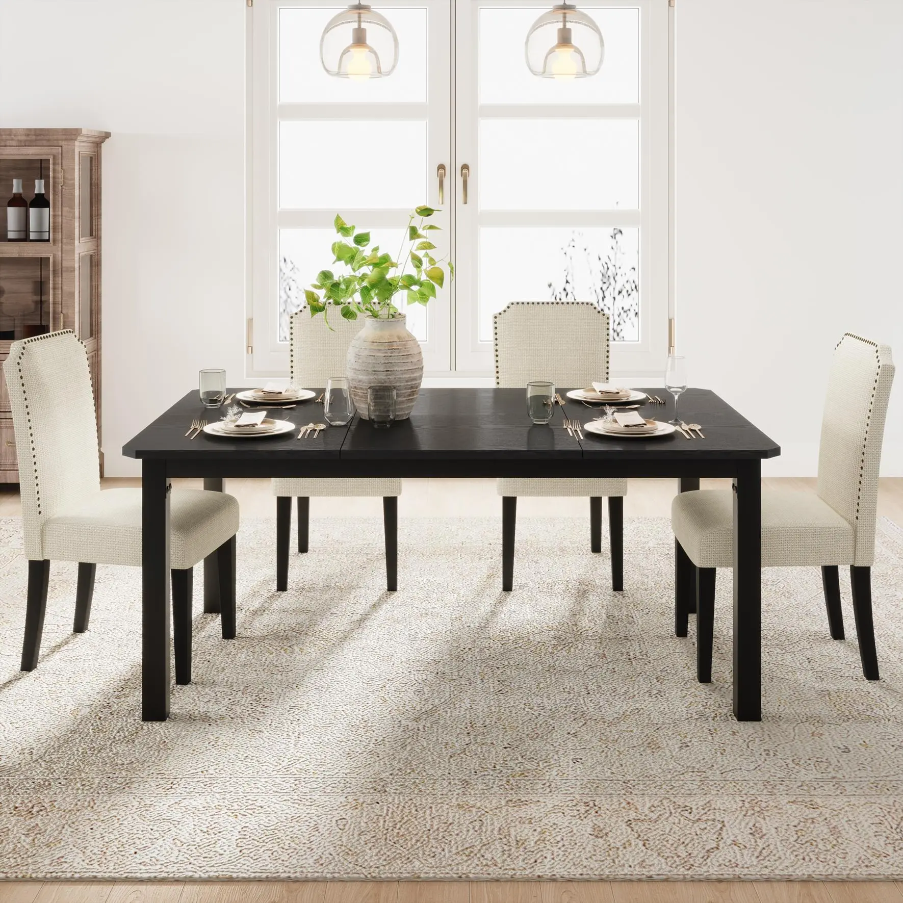 Modern Industrial Dining Table(No chair) 78.74 Inch Extra Large Kitchen Table Seats 6 to 10 People, Heavy Duty Black Wood Grain Rectangular Conference Table for Dining Room Home Office